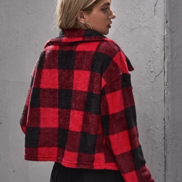 Shien medium collared Buttoned Fleece Plaid Jacket - Picture 6 of 7